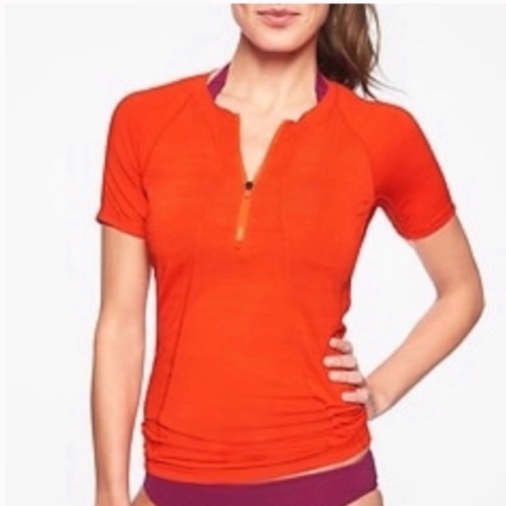 Athleta Pacifica Orange Contoured UPF+ Rashguard Size XS